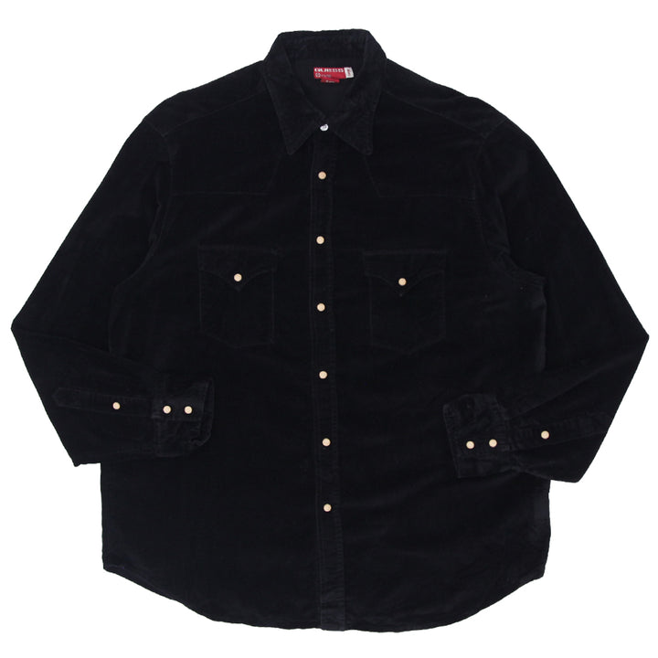 Mens Guess Black Velour Pearl Button Shirt