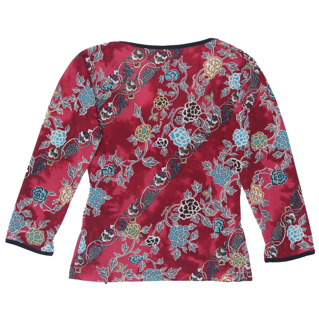 Y2K Floral Overlap Neck Quarter Sleeve Top