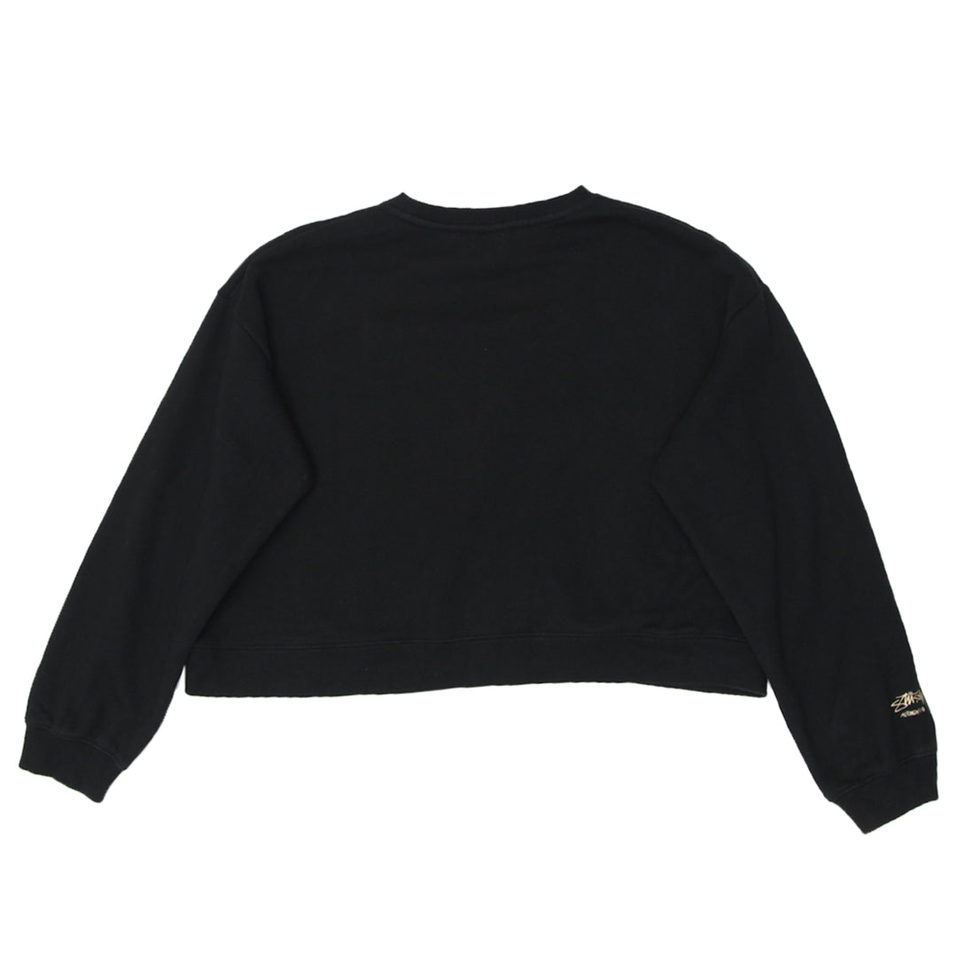 Ladies Stussy Loose Fit Black Crop Sweatshirt