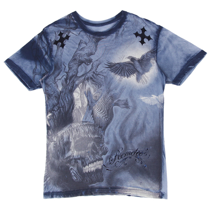 Mens Y2K Remetee Gothic Raven Design T-Shirt