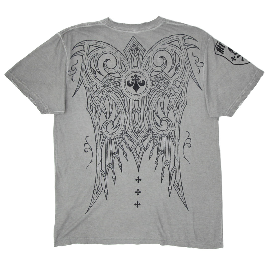 Mens Y2K Affliction Live Fast Velvet Print Distressed T-Shirt