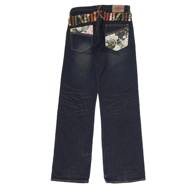 Mens Y2K Double Waist Floral Japanese Brand Straight Jeans