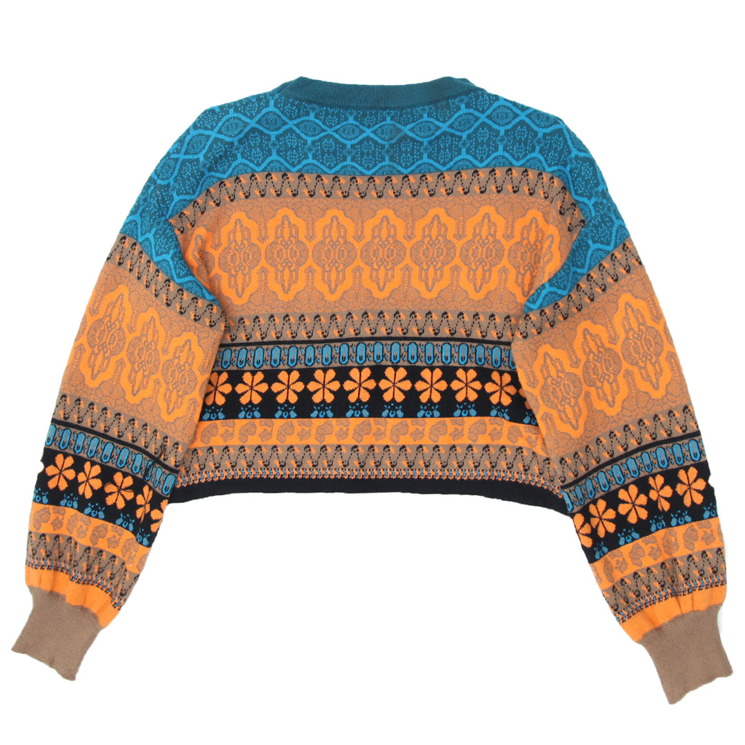 Ladies Orange & Teal Crop Sweater