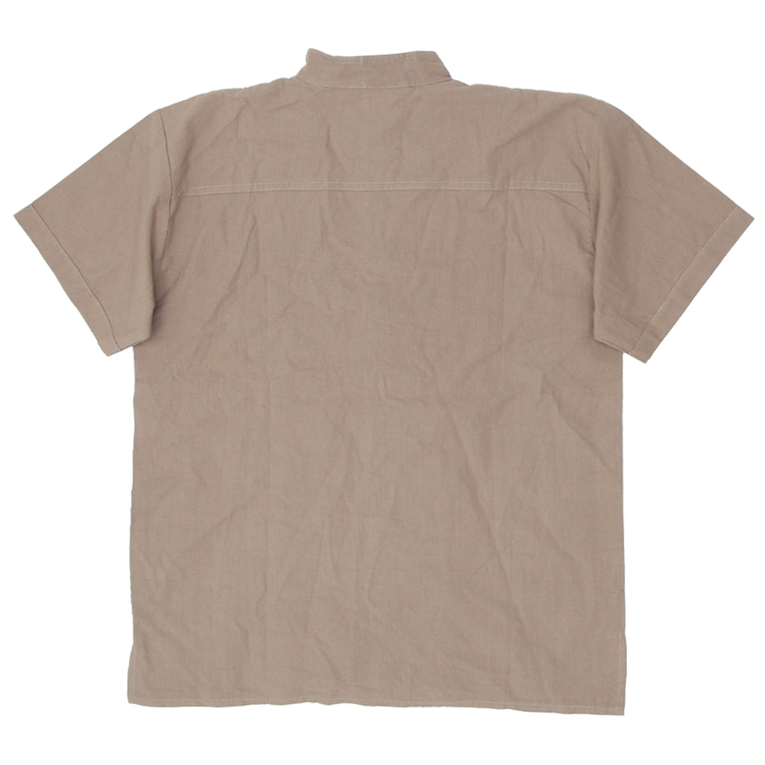 Mens Brown Guayabera Shirt With Embroidery