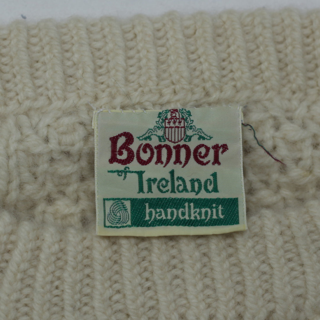 Vintage Bonner of Ireland Handknit Aran Sweater, 100 % Wool Cable Knit