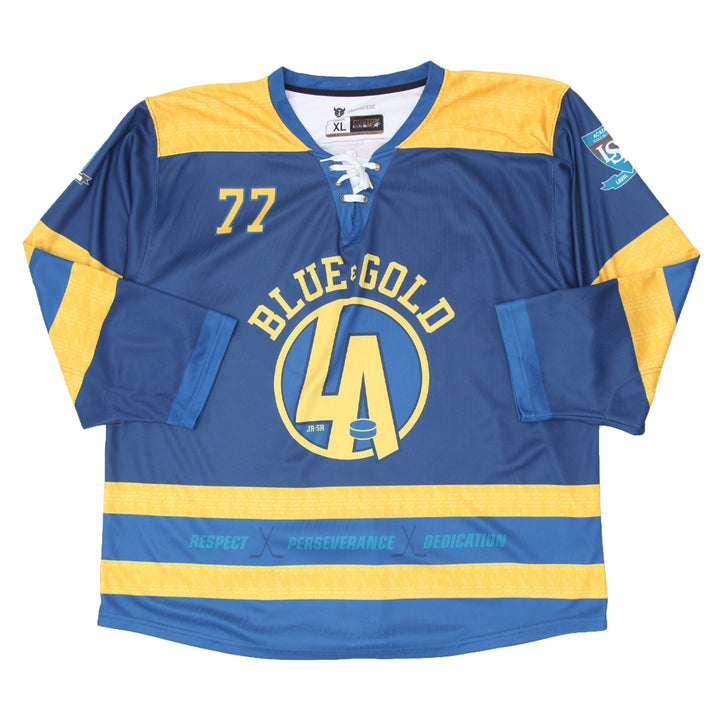 Mens Stark Blue And Gold 77 Hockey Jersey