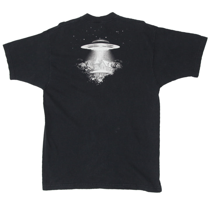 1996 Vintage Aliens T-Shirt Black Liquid Blue L