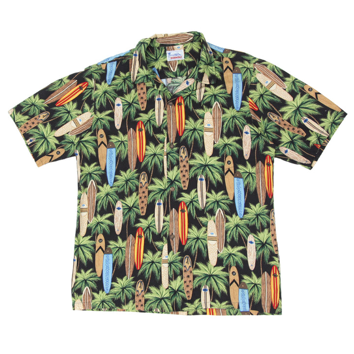 Mens Hawaii Surf Board Palm Print Hawaiian Shirt