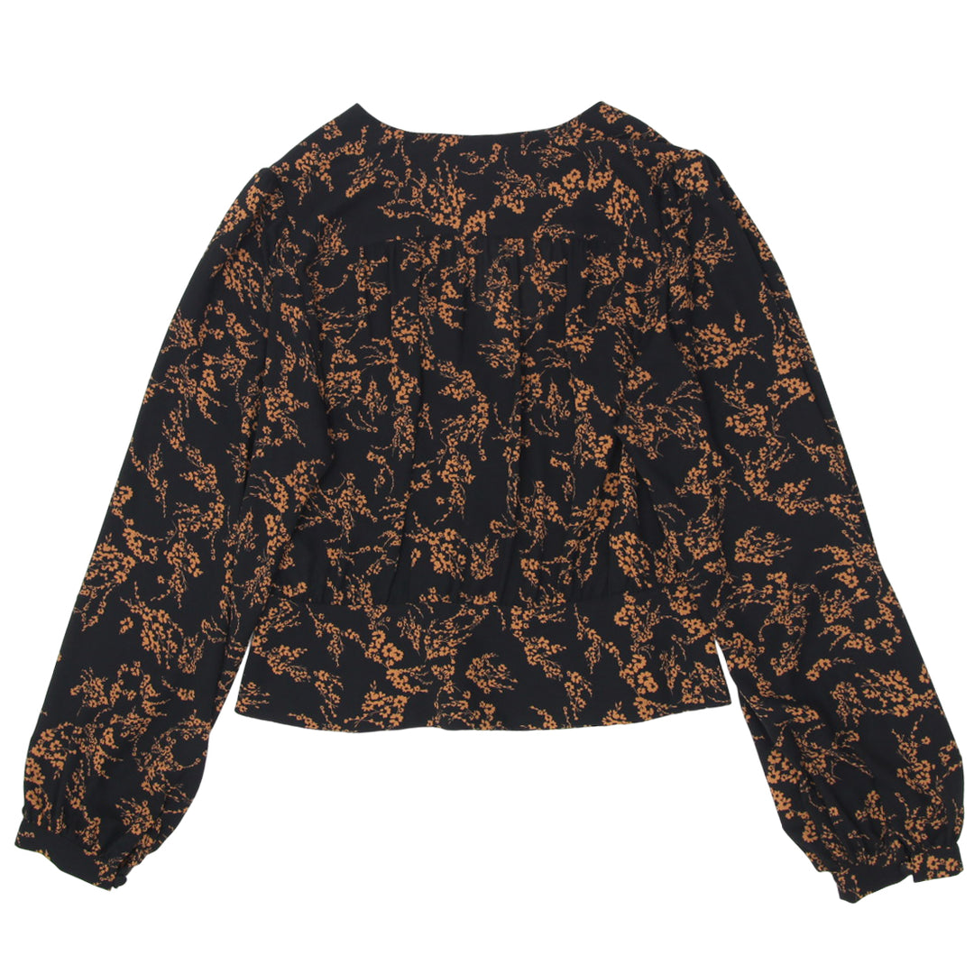 Ladies Black Floral Wrap Top