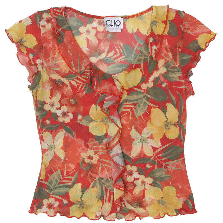 Y2K Clio Petites Floral Mesh Top