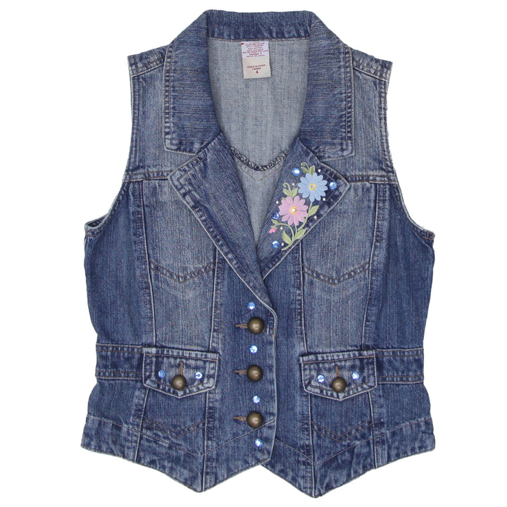 Ladies Floral & Stoned Denim Vest