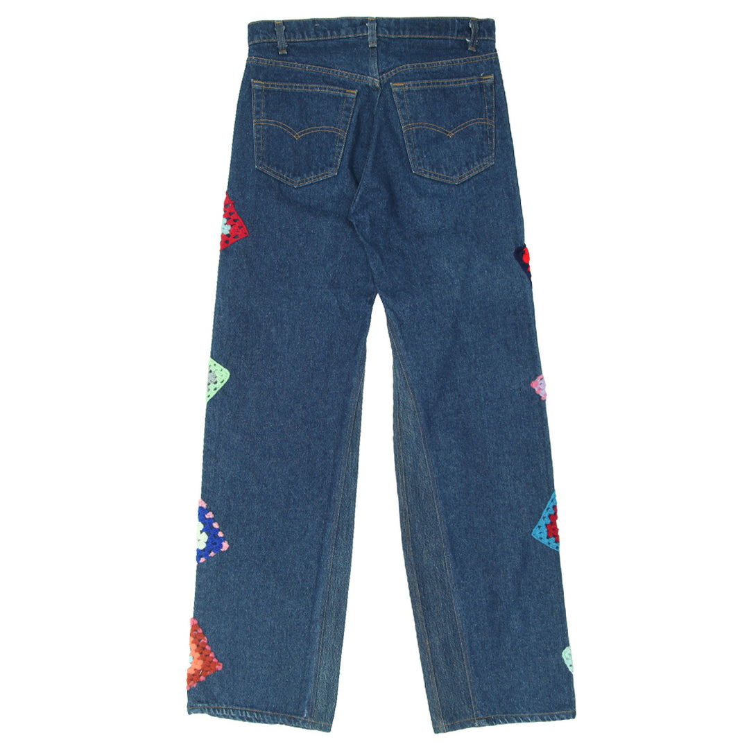 Rework Floral Crochet Patched Jeans