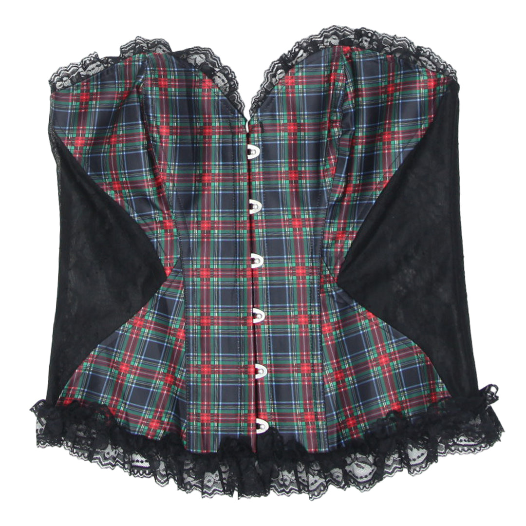 Y2K Plaid And Lace Strapless Corset