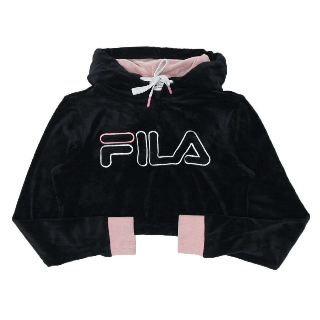 Ladies FILA Black Velour Crop Hoodie Fashion Rerun Vintage