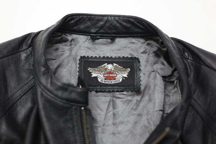 Vintage Harley Davidson Black Leather Biker Jacket