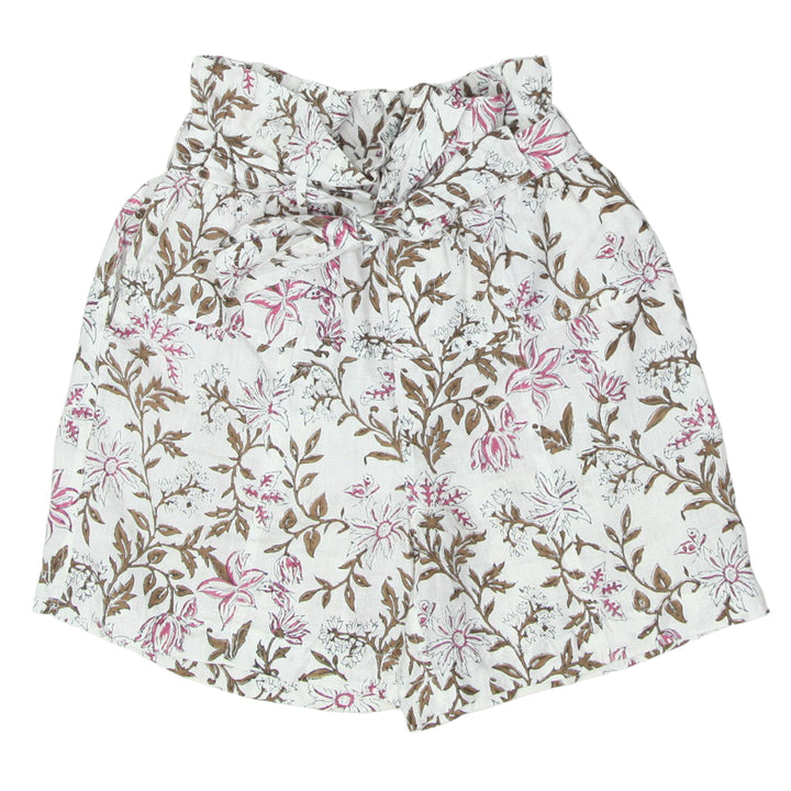 Ladies High Waist Floral Paper Bag Linen Shorts