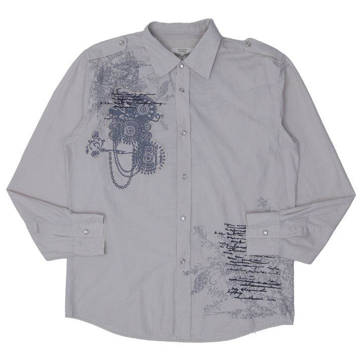 Mens Y2K Jordan Craig Embroidered Pearl Button Long Sleeve Shirt