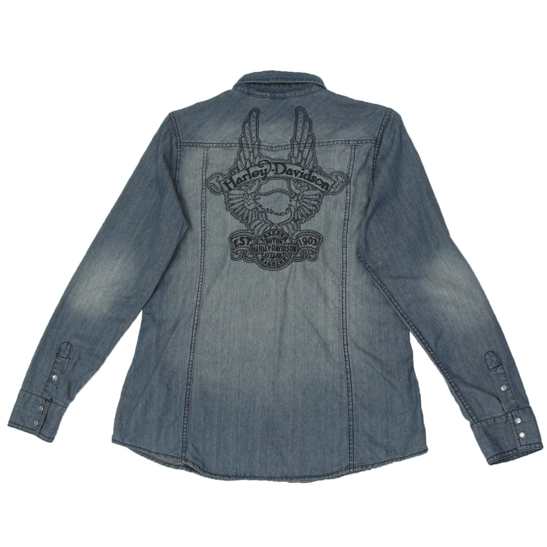 Ladies Harley Davidson Pearl Button Denim Blouse/Shirt