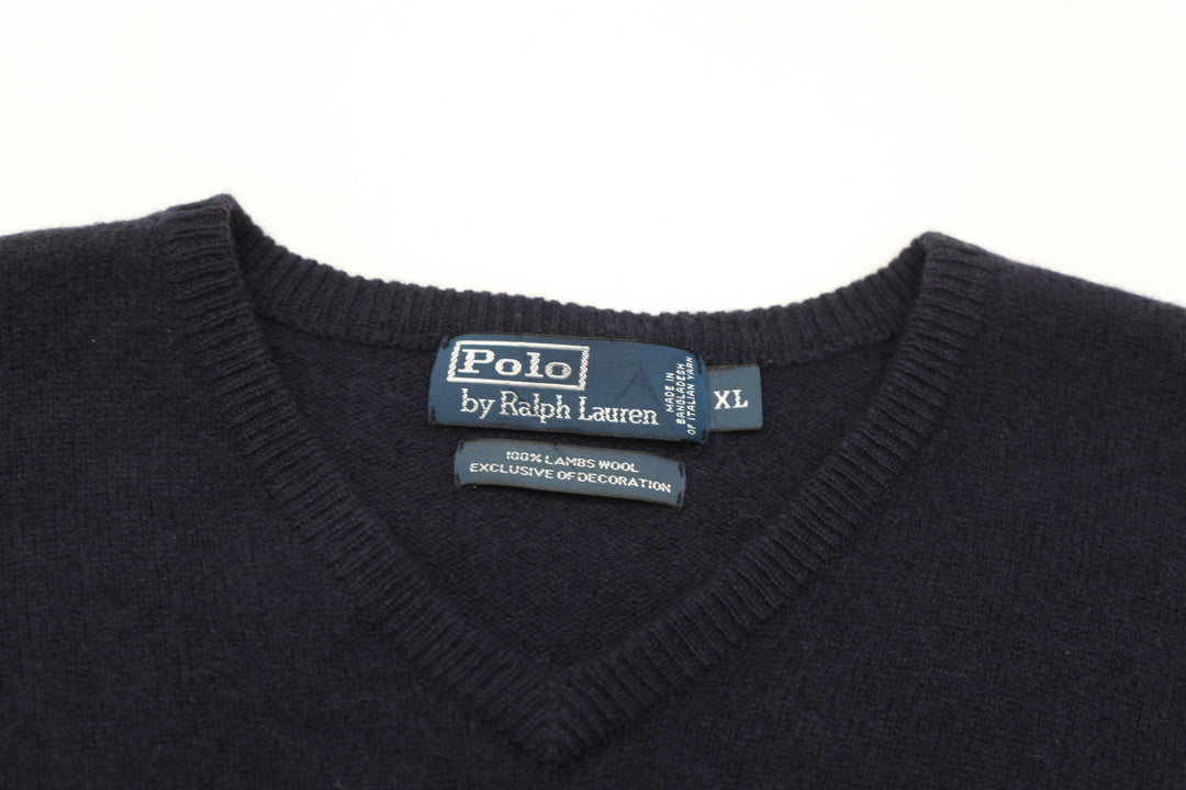 Mens Polo By Ralph Lauren 100% Lambs Wool V-Neck Sweater