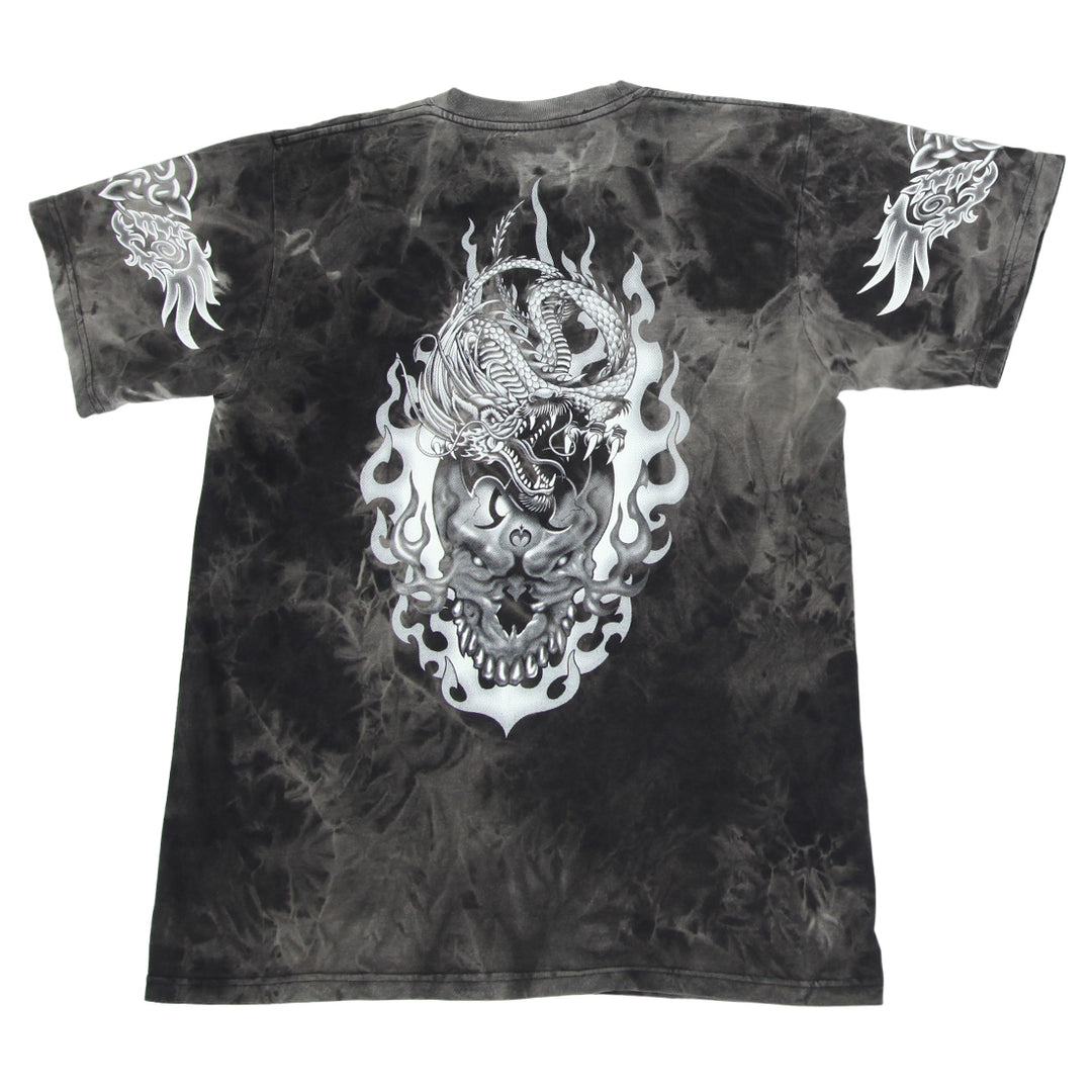 Y2K Mens Dragon & Skull Graphic Tie Dye T-Shirt