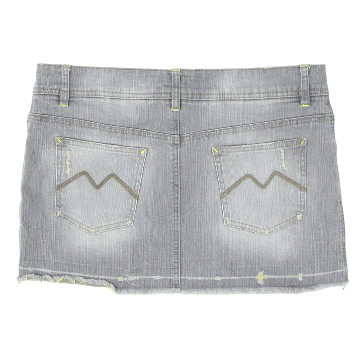 Ladies Washed Gray Ripped Denim Mini Skirt