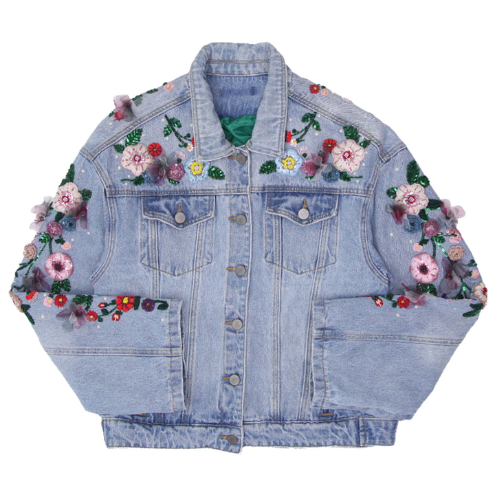 Ladies Floral Patched Denim Jacket