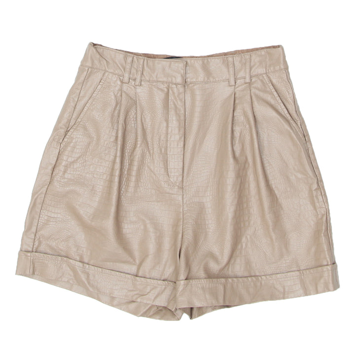 Ladies High Waist Crocodile Faux Leather Shorts