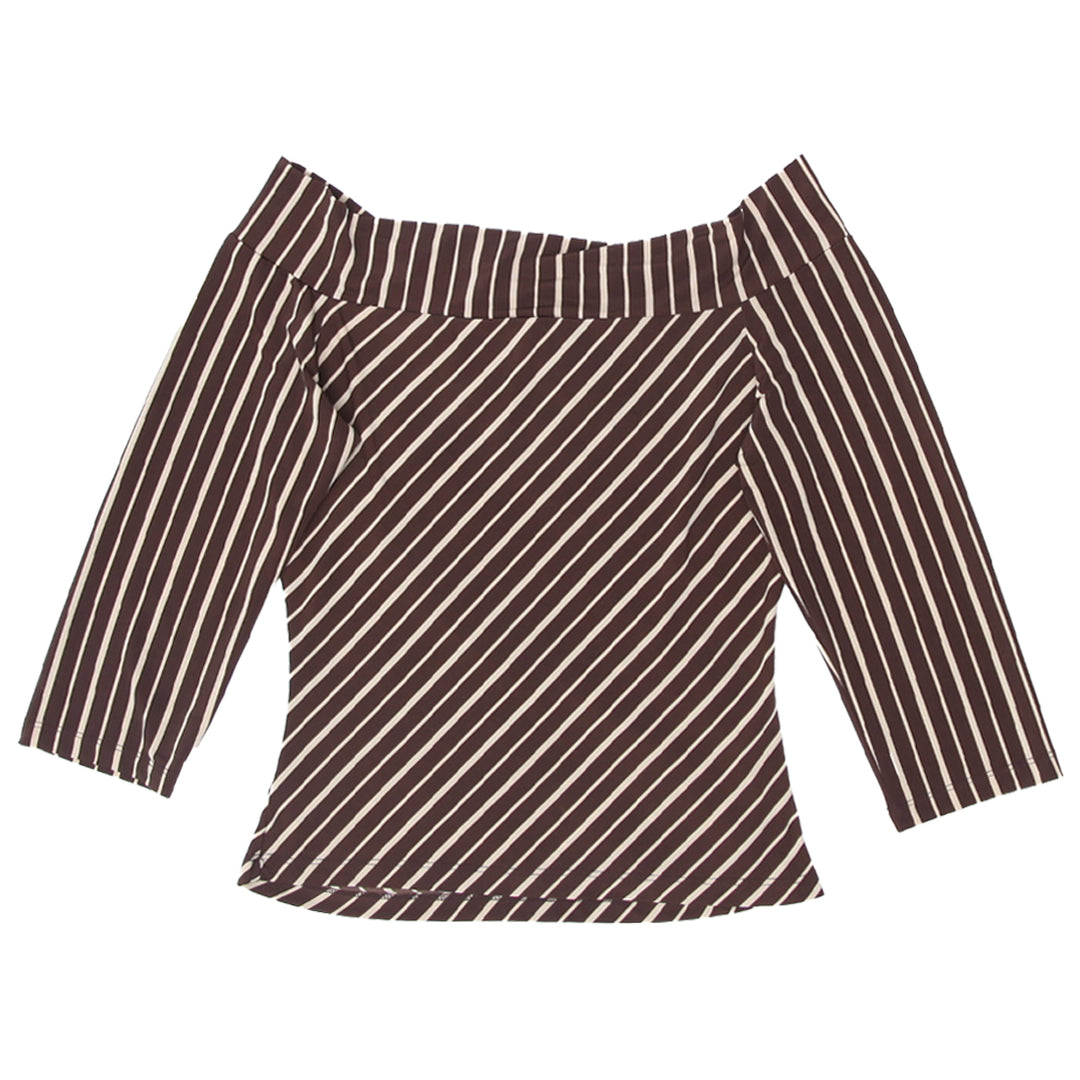 Y2K Off-Shoulder Striped Ruched Top