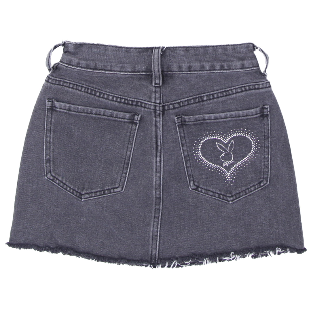 Y2K Playboy Frayed Denim Mini Skirt