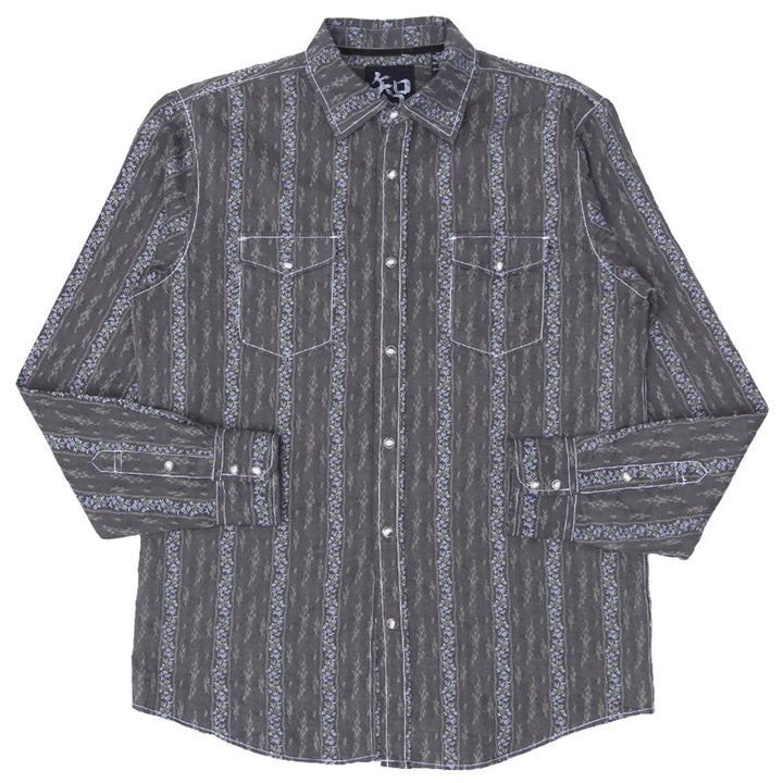 Mens Age Of Wisdom Floral Striped Pearl Button Long Sleeve Shirt