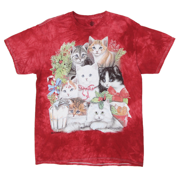 Mens The Mountain Christmas Kittens Red Tie Dye T-Shirt