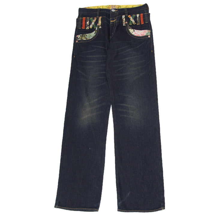 Mens Y2K Double Waist Floral Japanese Brand Straight Jeans