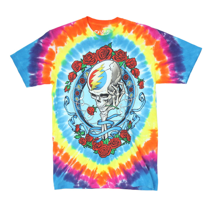 Mens Liquid Blue Grateful Dead Skull & Roses Tie Dyed T-Shirt