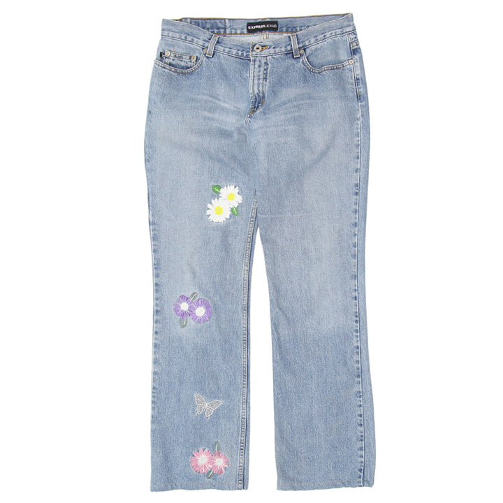 Ladies Express Embroidered Patch Flower Jeans