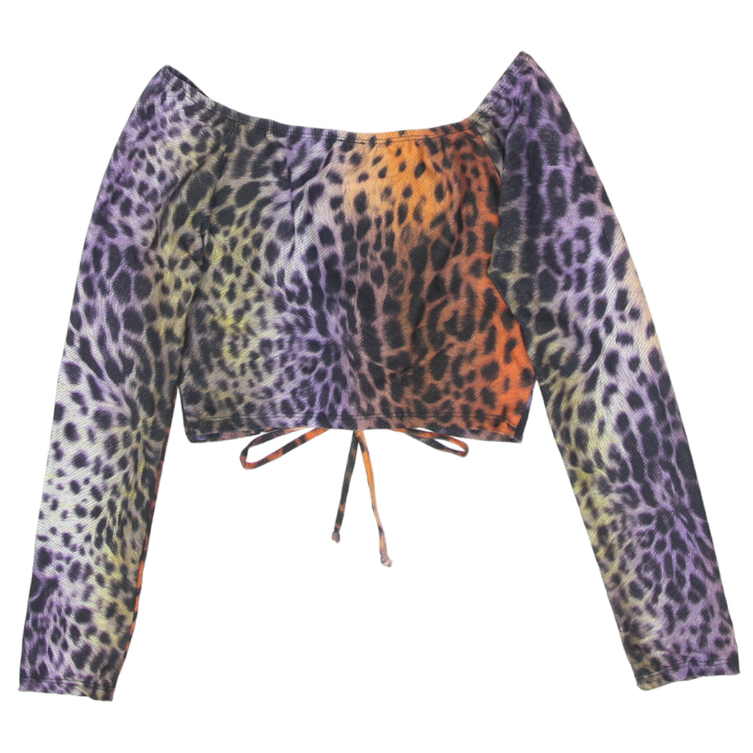 Y2K Animal Print Long Sleeve Crop Top