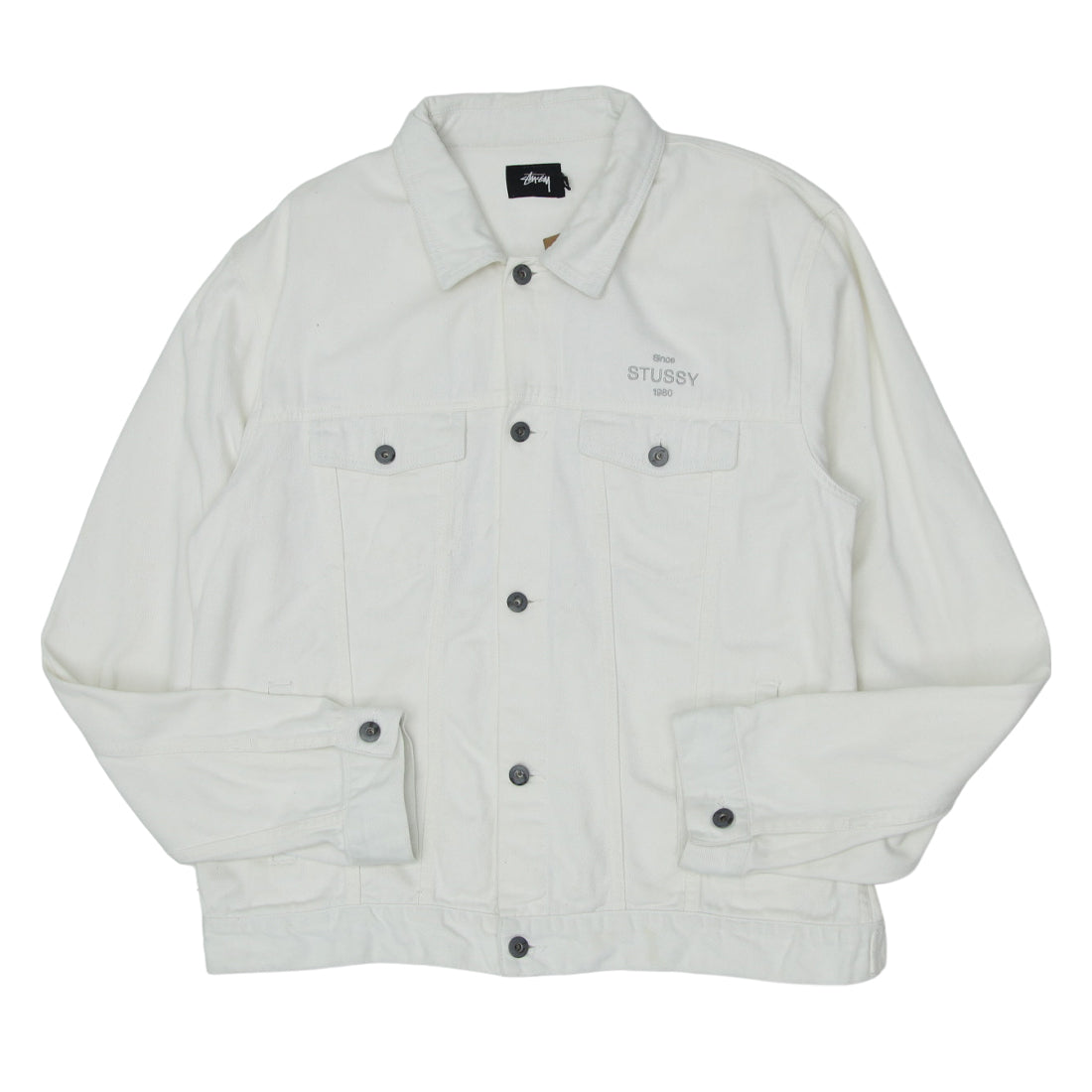 Mens Stussy International White Denim Jacket Fashion Rerun Vintage