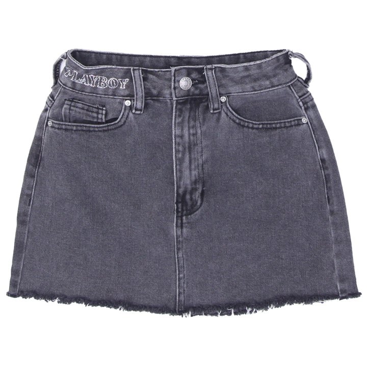 Y2K Playboy Frayed Denim Mini Skirt