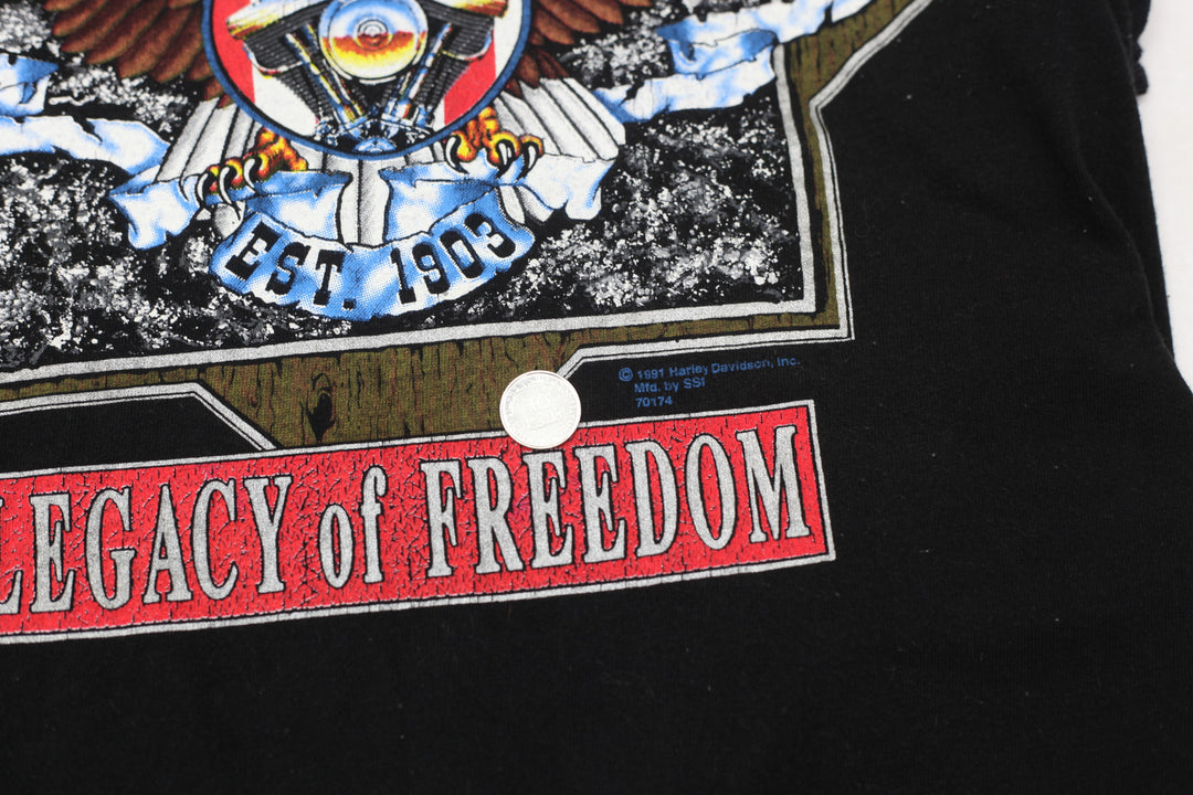 1991 Vintage Harley Davidson Legacy Of Freedom Cap Sleeve T-Shirt Ladies