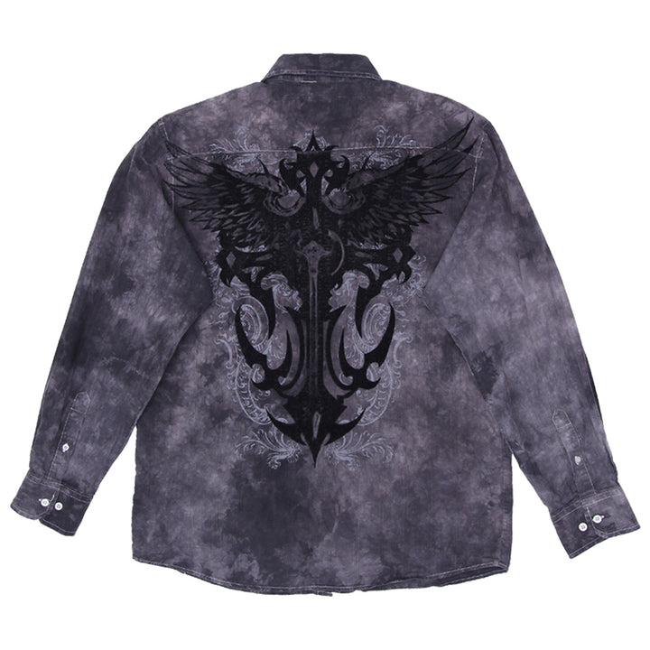 Mens Y2K Eight Eighty Velvet Felt Print Tie Dye Long Sleeve Shirt