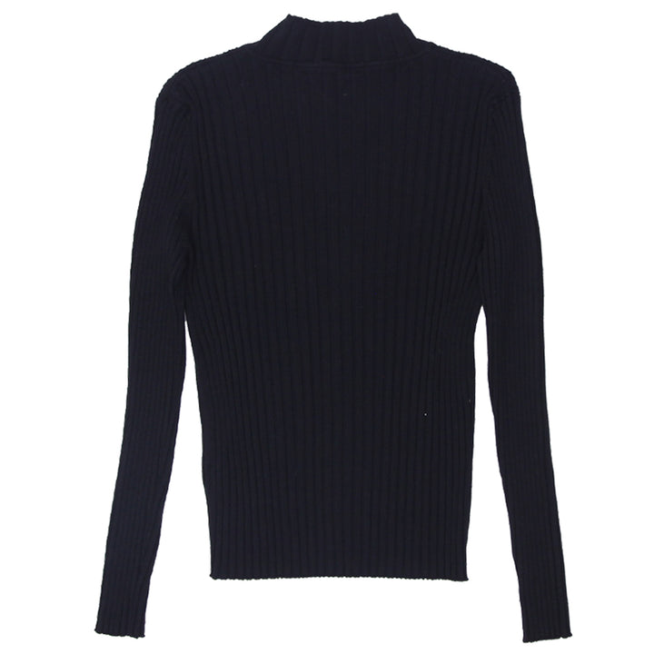 Y2K Long Sleeve Black Ribbed Zip Up Sweater Top