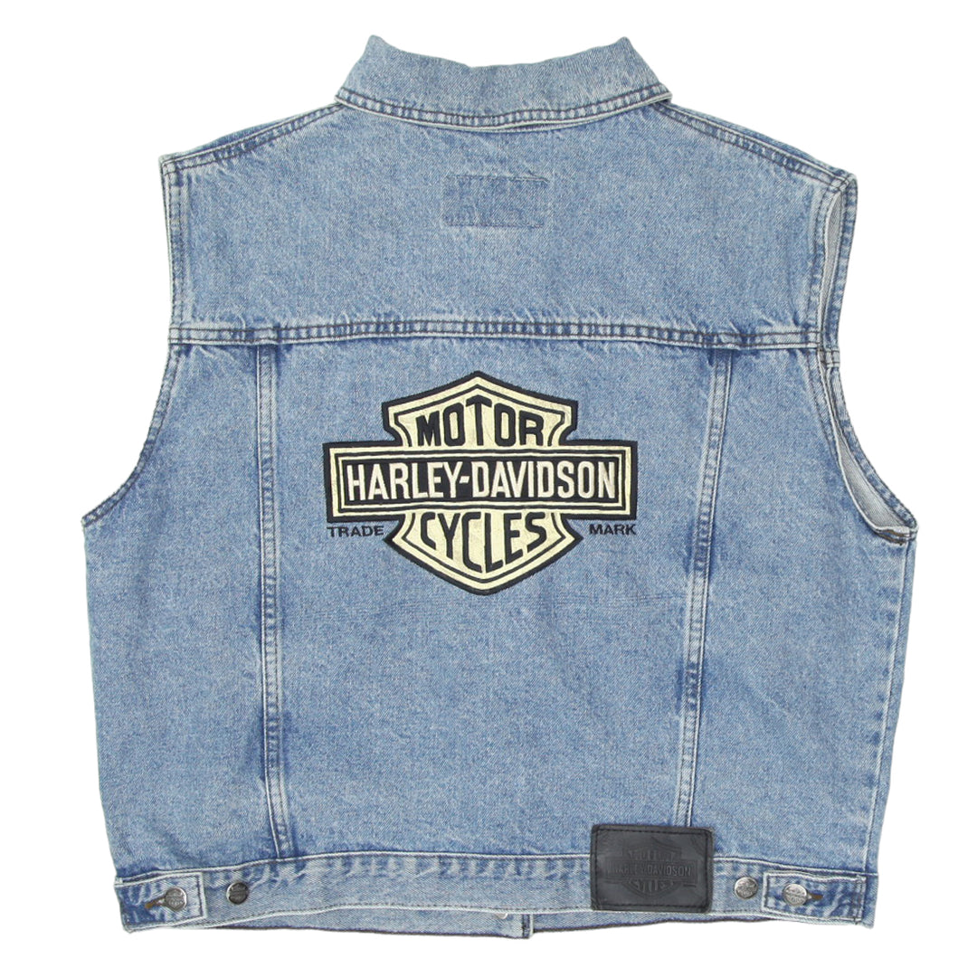 Vintage Harley Davidson Sleeveless Denim Jacket Vest Ladies