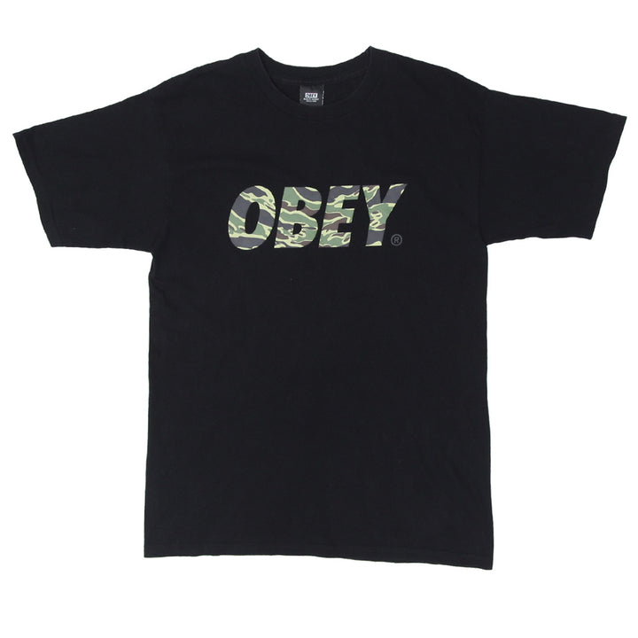 Mens Obey Camo Print Black T-Shirt