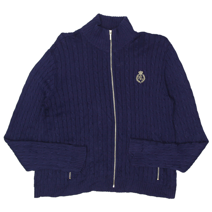 Ladies Polo Ralph Lauren Cable Knit Full Zip Sweater Navy