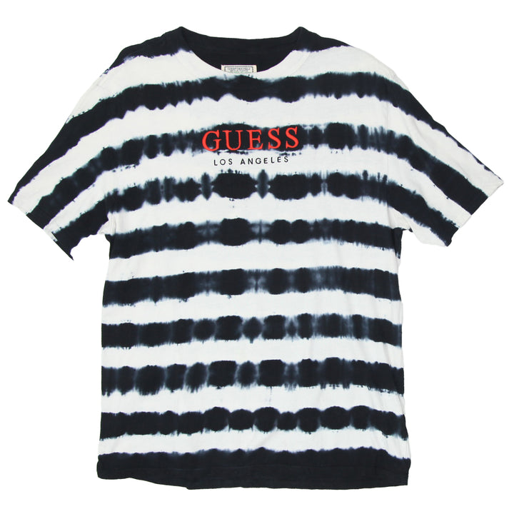 Mens Guess Logo Embroidered Tie Dye Stripe T-Shirt