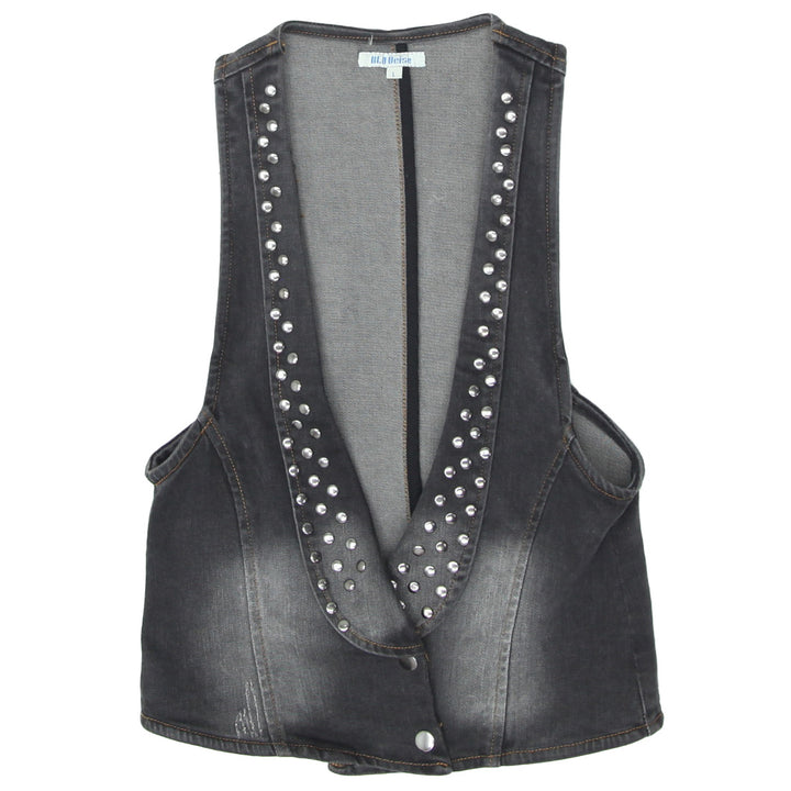 Ladies Blu Deise Stud Denim Crop Top Vest