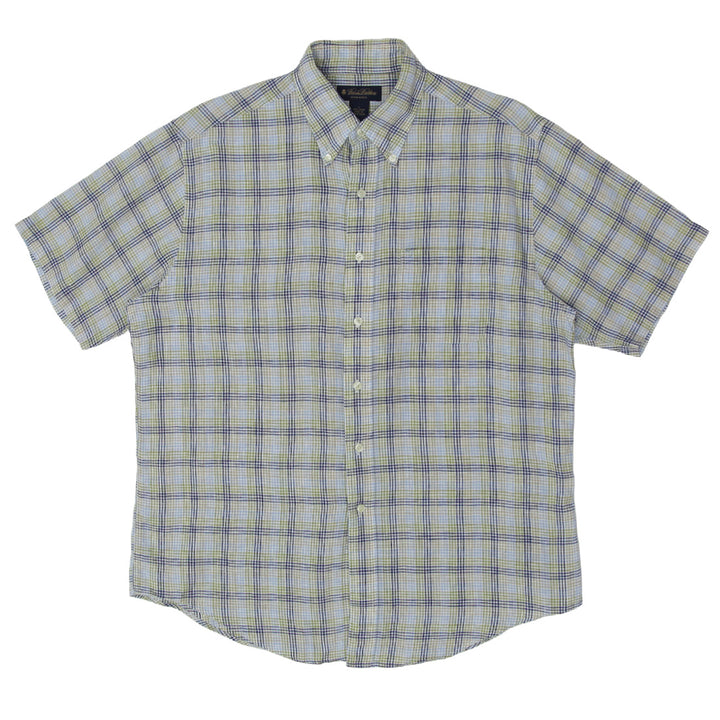 Mens Brooks Brothers Irish Linen Plaid Short Sleeve Shirt