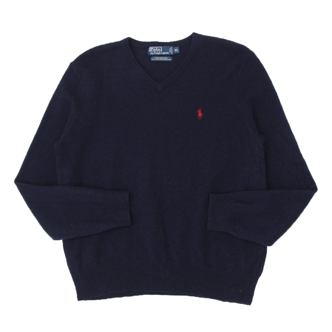 Mens Polo By Ralph Lauren 100% Lambs Wool V-Neck Sweater