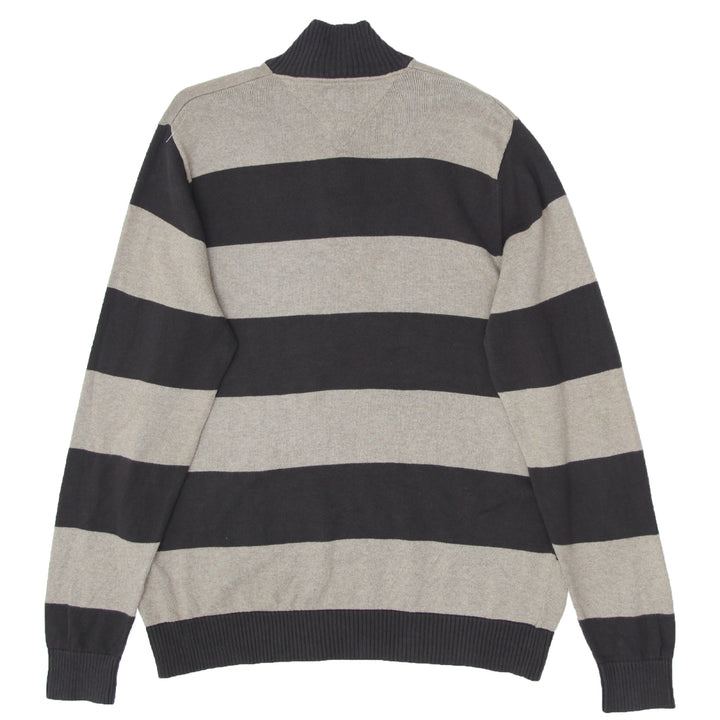 Mens Tommy Quarter Zip Stripe  Long Sleeve Sweater