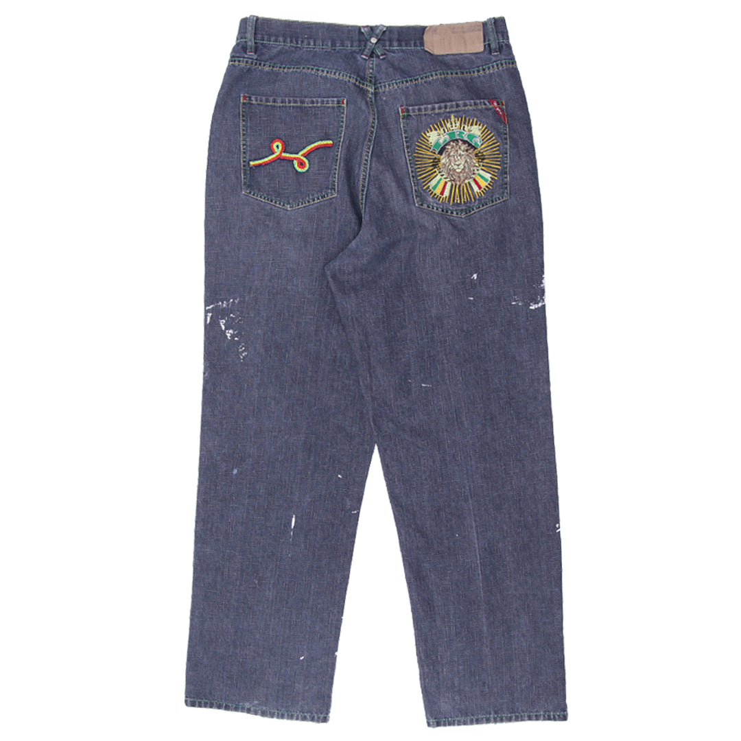 Mens Y2K LRG Embroidered Beaded Pocket Straight Jeans