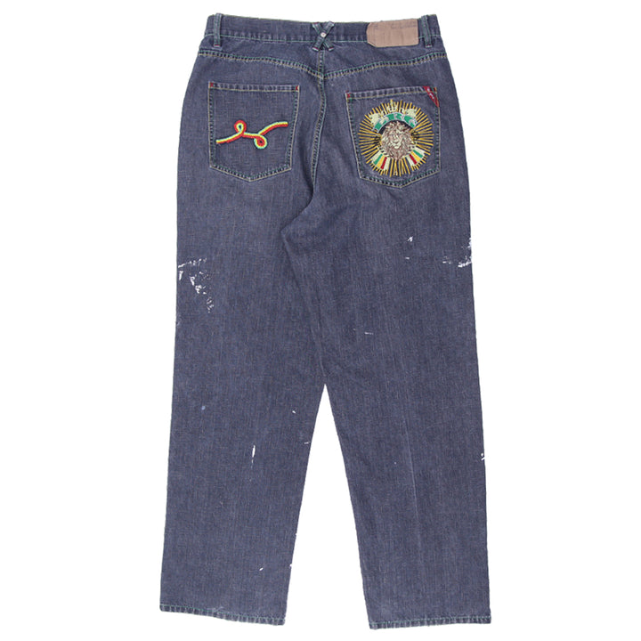 Mens Y2K LRG Embroidered Beaded Pocket Straight Jeans